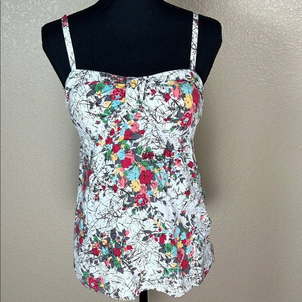 Full Tilt White Floral Spaghetti-Strap Multi-Color Print Size Medium